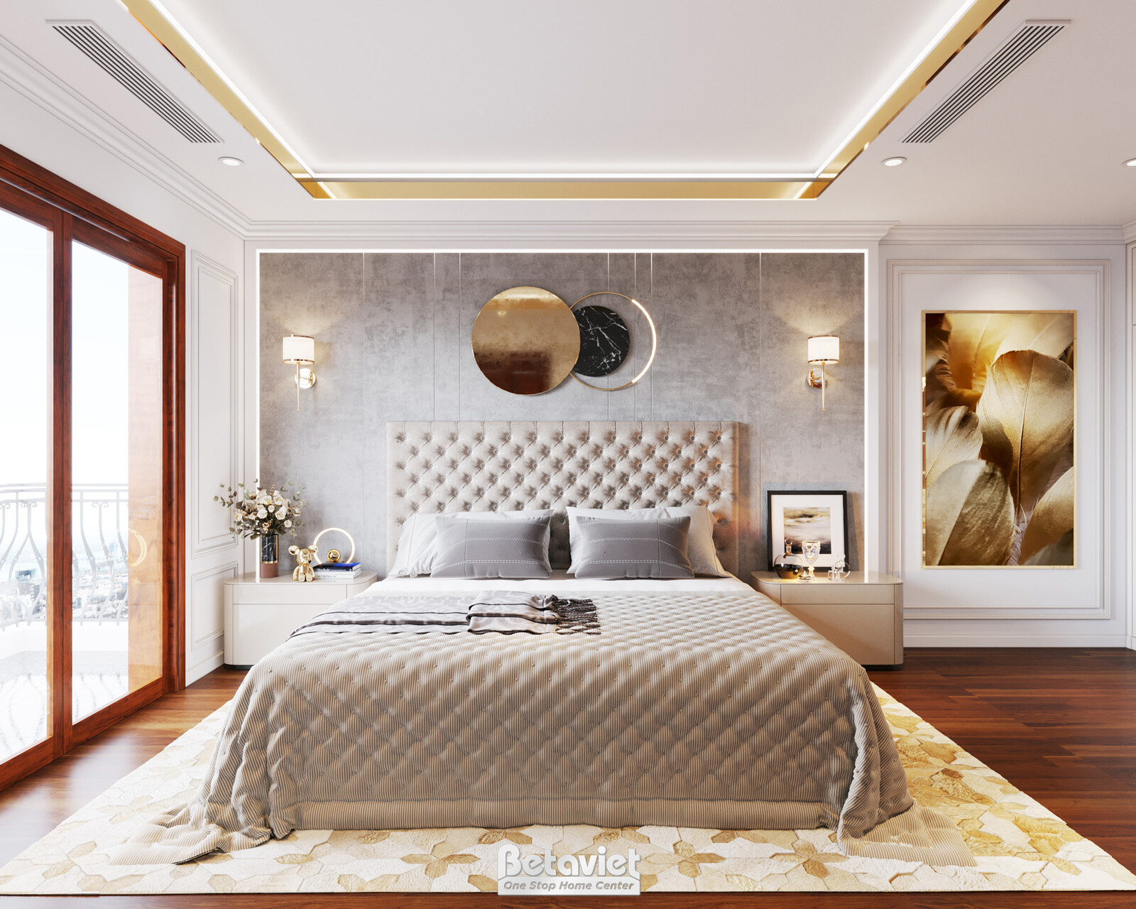 Nội thất phòng ngủ biệt thự hiện đại KT19100 – góc nhìn tổng thể