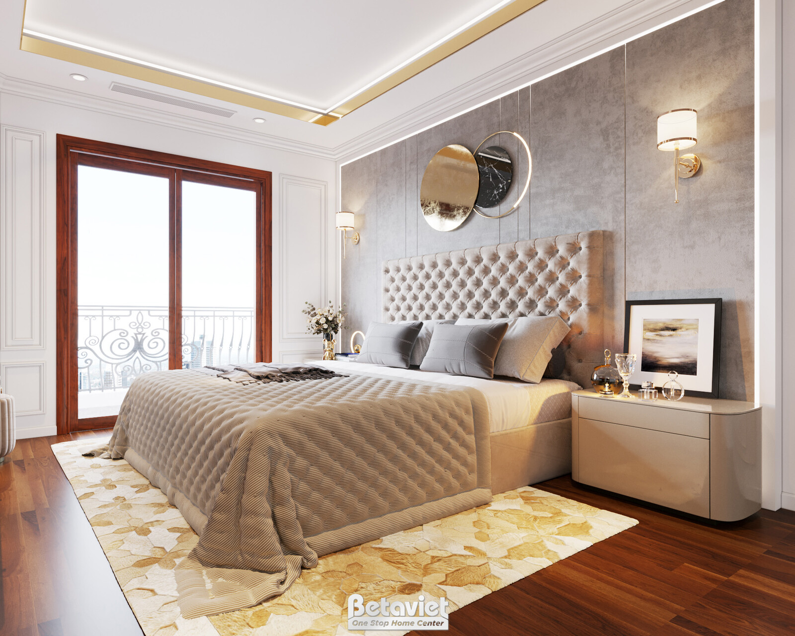 Nội thất phòng ngủ biệt thự hiện đại KT19100 – góc nhìn 2
