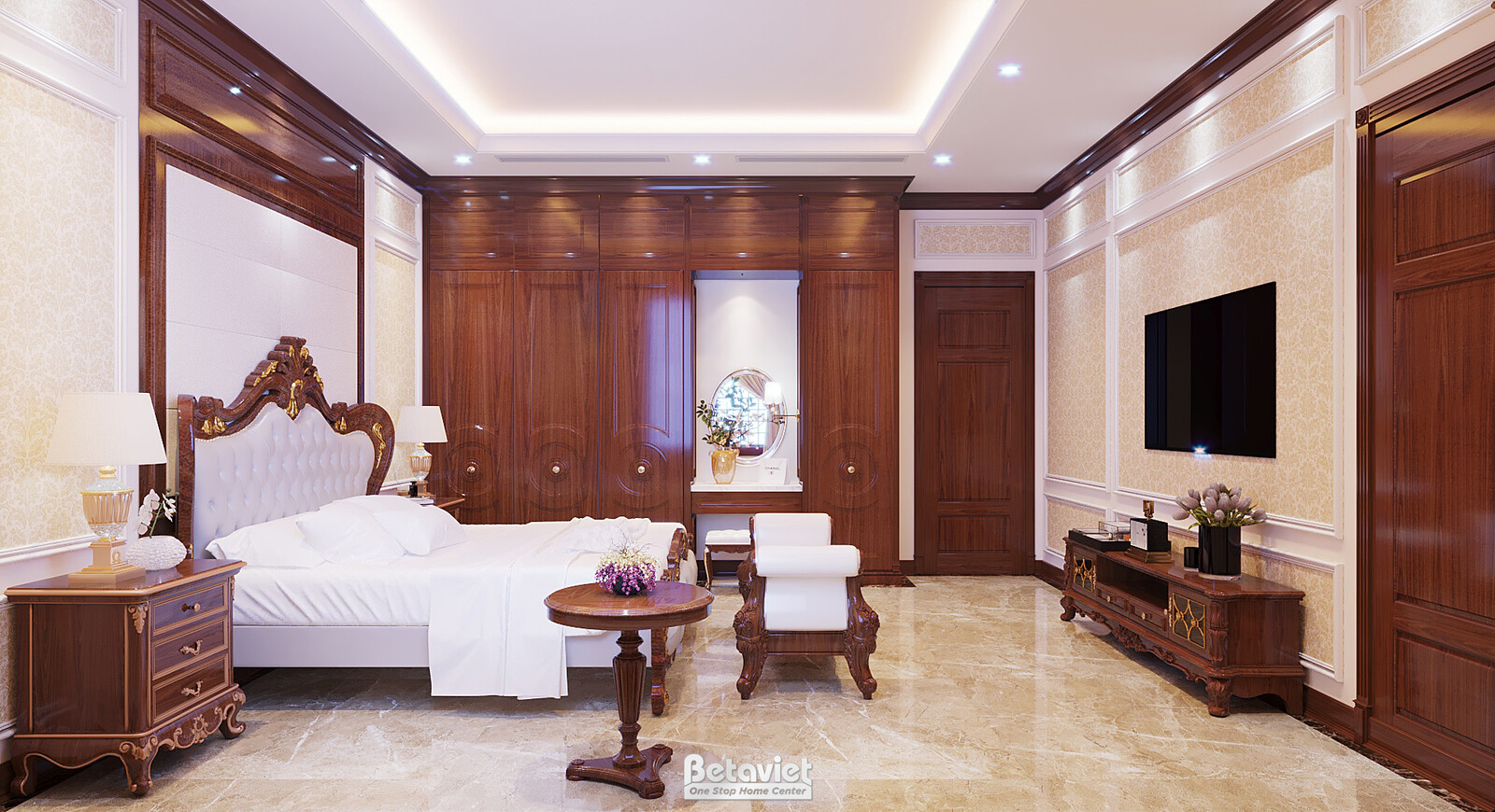 Nội thất phòng ngủ biệt thự tân cổ điển NT21040 – góc nhìn 2