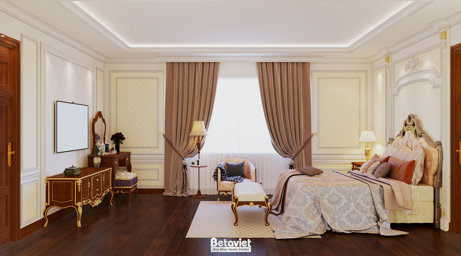 Nội thất phòng ngủ biệt thự tân cổ điển NT21040 – góc nhìn 12