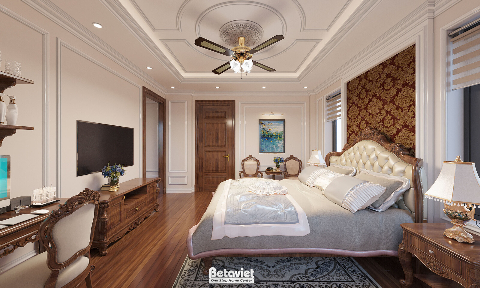 Nội thất phòng ngủ biệt thự tân cổ điển NT21078 – góc nhìn 2