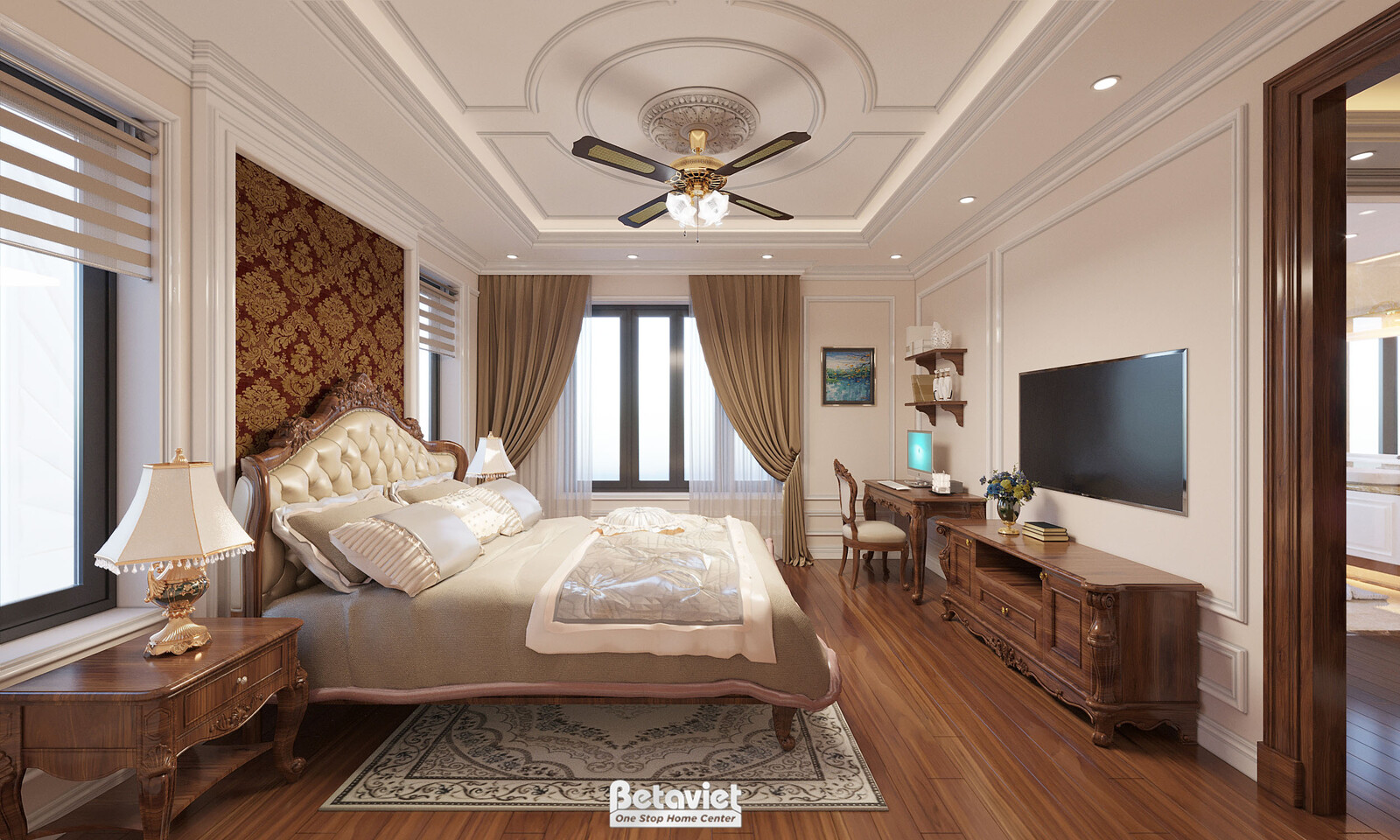 Nội thất phòng ngủ biệt thự tân cổ điển NT21078 – góc nhìn tổng thể