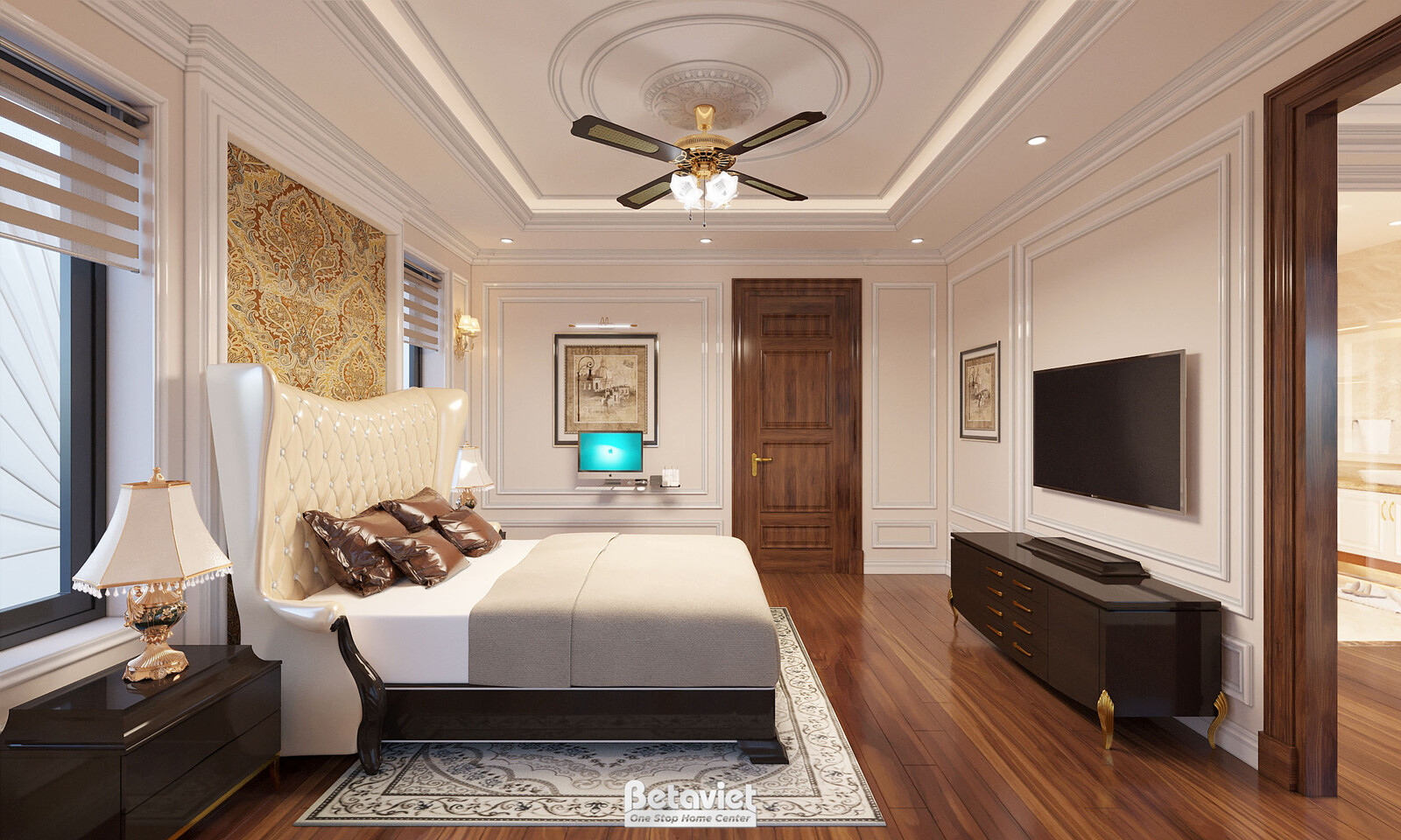 Nội thất phòng ngủ biệt thự tân cổ điển NT21078 – góc nhìn 5