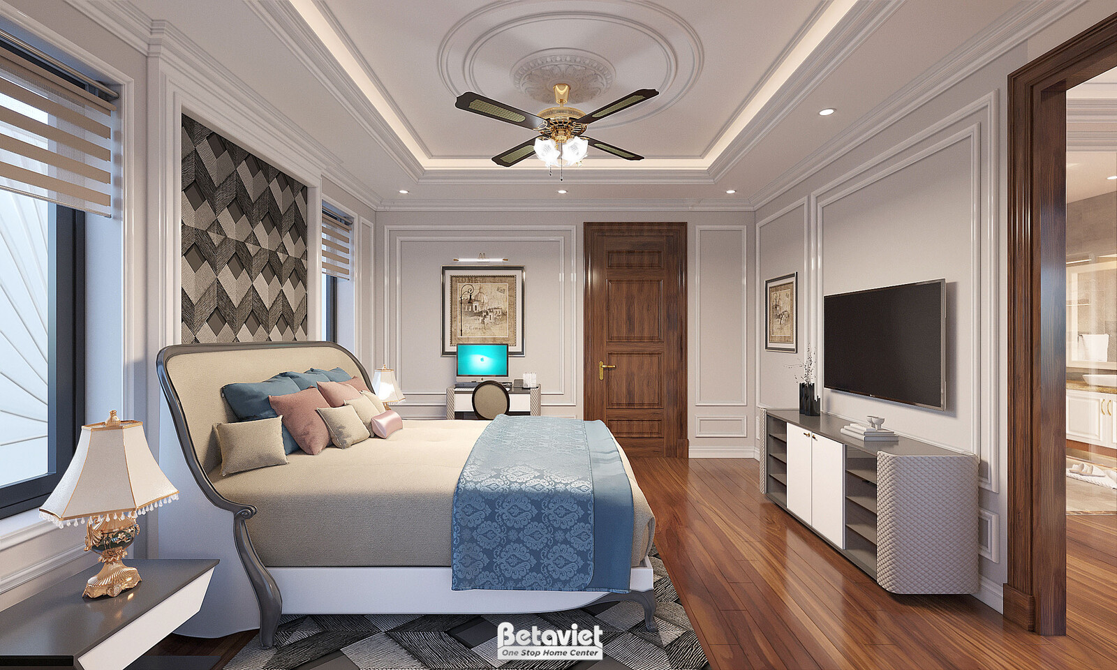 Nội thất phòng ngủ biệt thự tân cổ điển NT21078 – góc nhìn 7