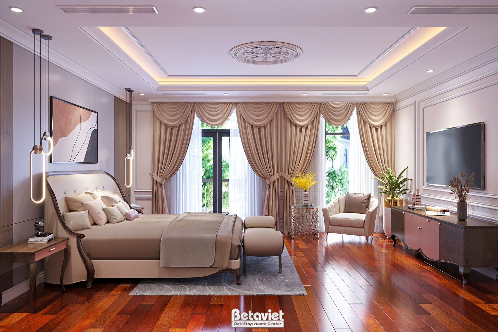 Nội thất phòng ngủ biệt thự tân cổ điển NT21196 – góc nhìn 10