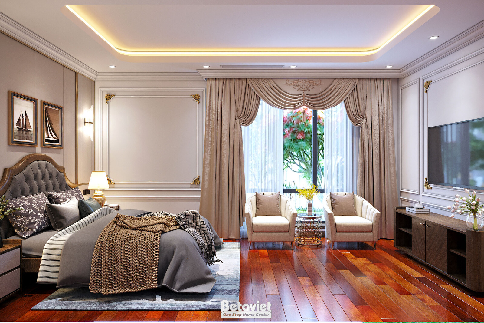 Nội thất phòng ngủ biệt thự tân cổ điển NT21196 – góc nhìn 16