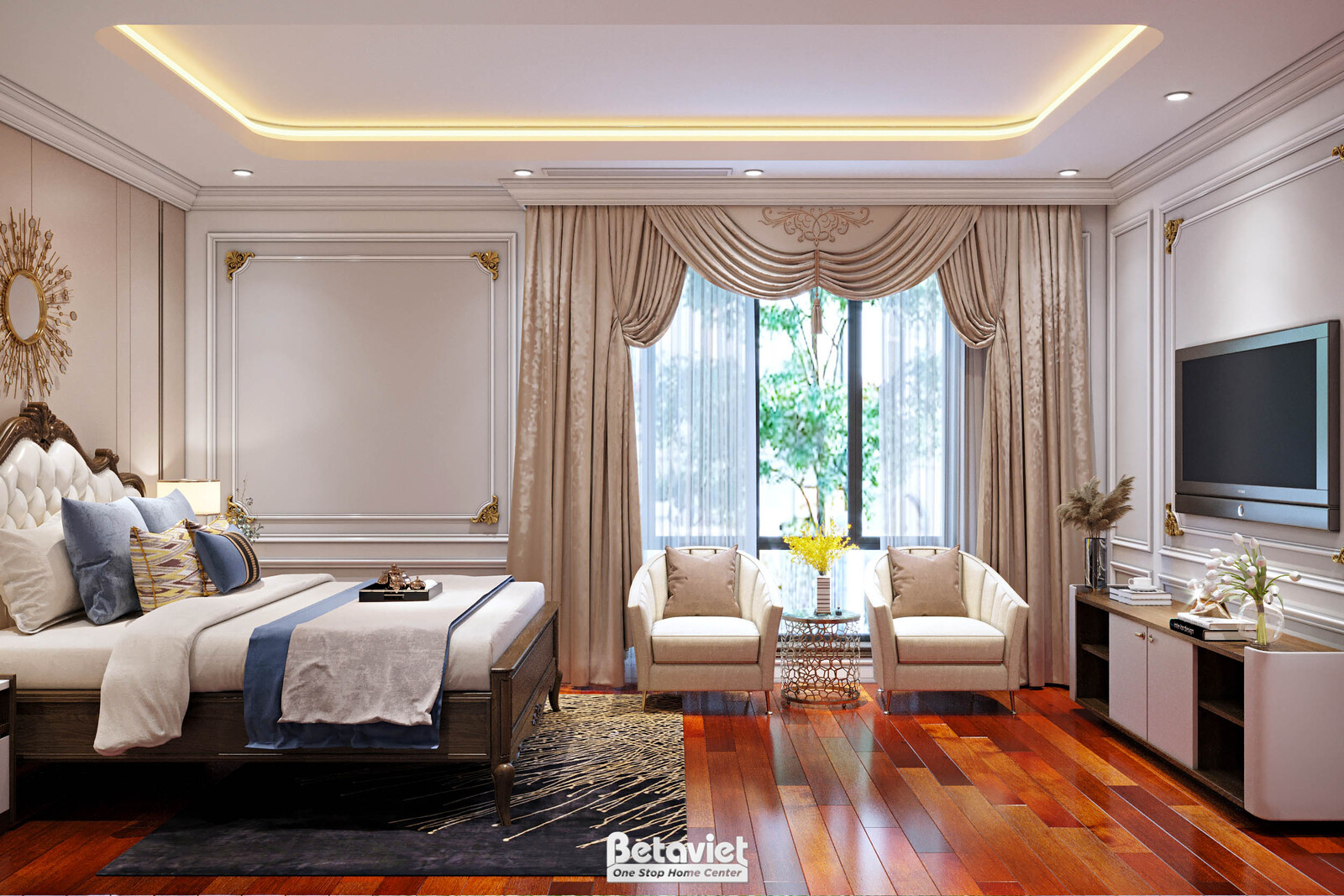 Nội thất phòng ngủ biệt thự tân cổ điển NT21196 – góc nhìn 6