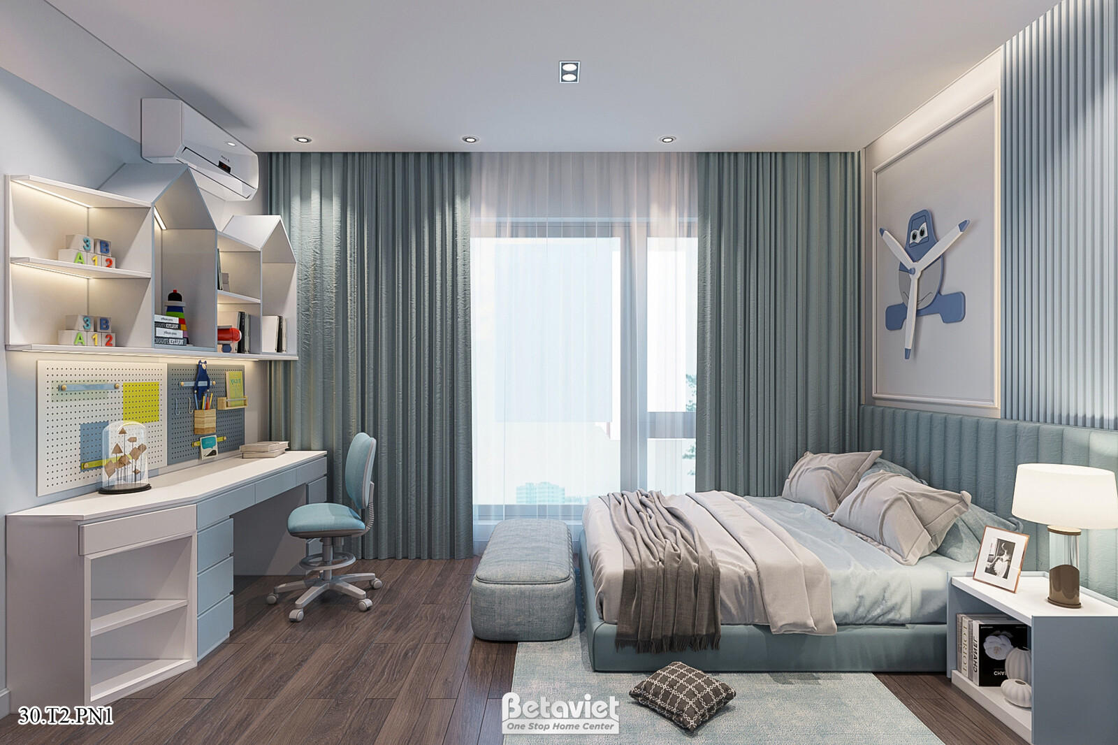 Nội thất phòng ngủ trẻ em biệt thự hiện đại KT21144 – góc nhìn 3