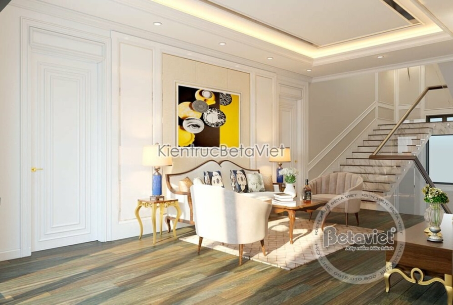Phòng sinh hoạt chung biệt thự Art Deco NT19320 tại Hà Nội — không gian thoáng đãng thích nghi khí hậu miền Bắc Việt Nam