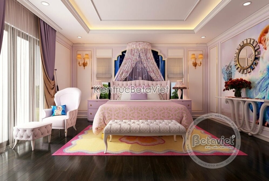 Nội thất phòng ngủ trẻ em biệt thự Art Deco NT19320 – góc nhìn tổng thể