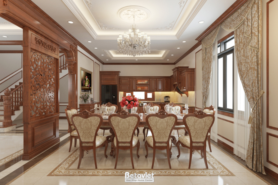 Thiết kế phòng ăn biệt thự tân cổ điển châu Âu NT20073