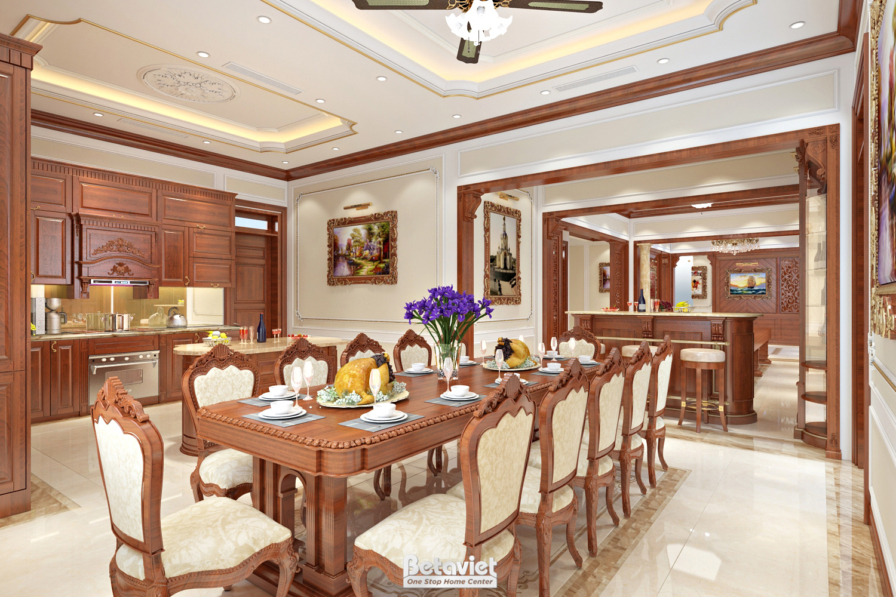 Thiết kế phòng ăn biệt thự tân cổ điển NT18102