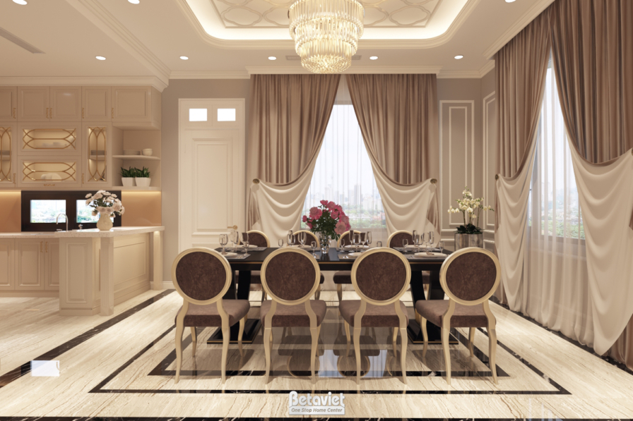 Nội thất phòng ăn biệt thự tân cổ điển NT18113 – góc nhìn 2