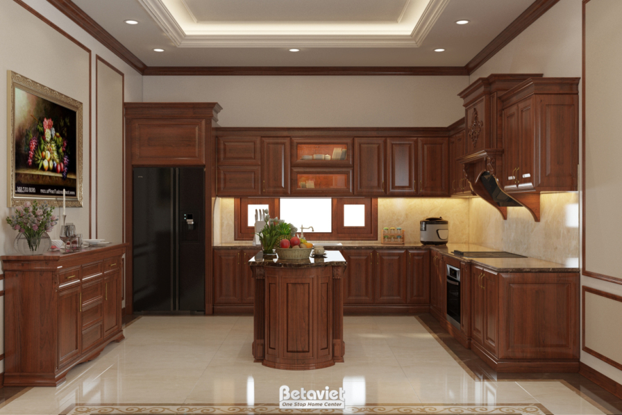 Thiết kế phòng bếp biệt thự tân cổ điển châu Âu NT20073