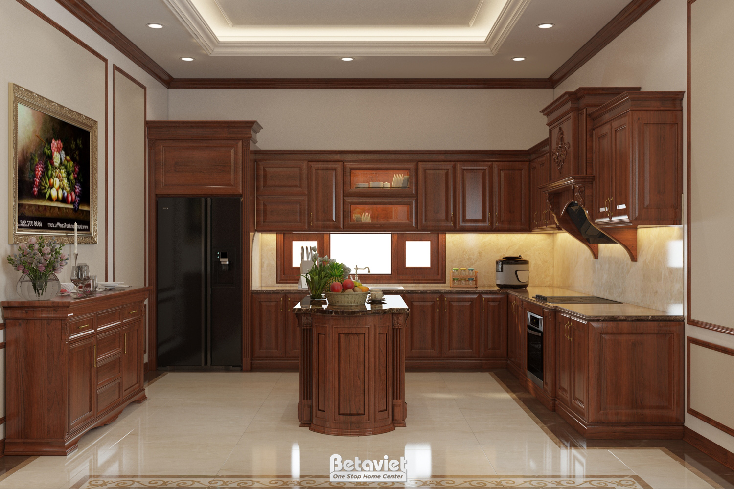 Thiết kế phòng bếp biệt thự tân cổ điển châu Âu NT20073