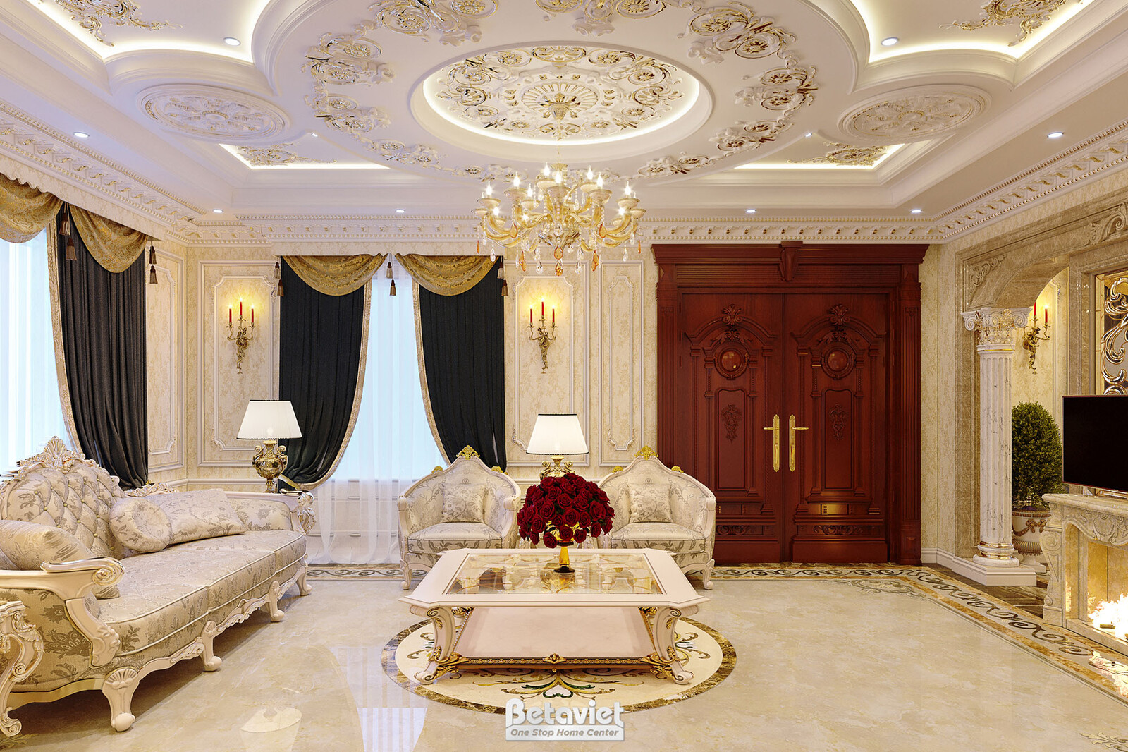 Nội thất phòng khách biệt thự tân cổ điển NT20143 – góc nhìn 4