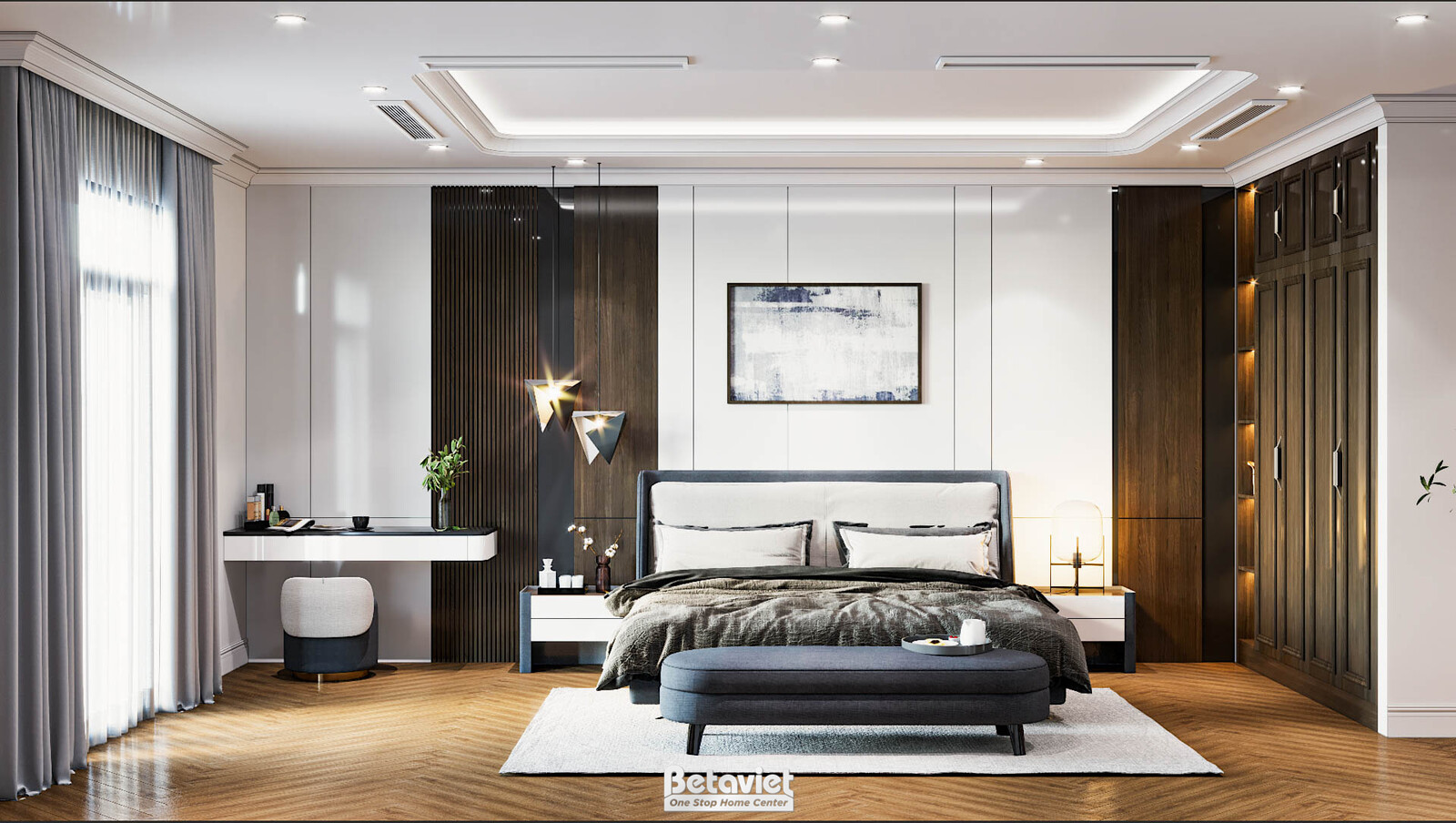 Nội thất phòng ngủ biệt thự tân cổ điển KT17039 – góc nhìn tổng thể