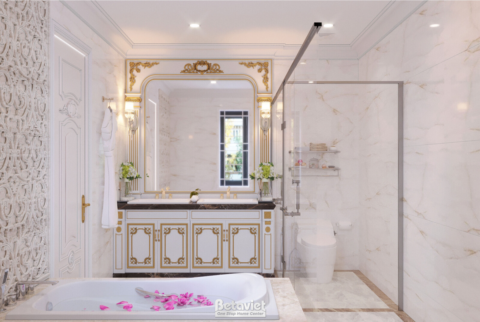 Nội thất phòng tắm biệt thự tân cổ điển KT21010 – góc nhìn tổng thể