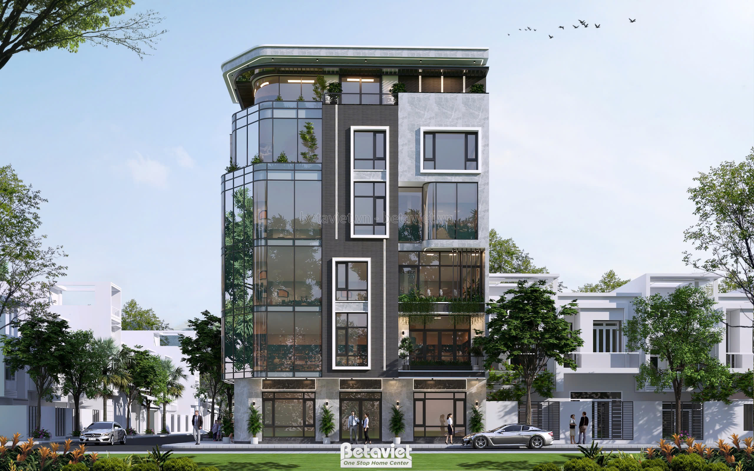 Thiết kế tòa nhà mặt phố hiện đại luxury tại Hà Nội KT5003891A