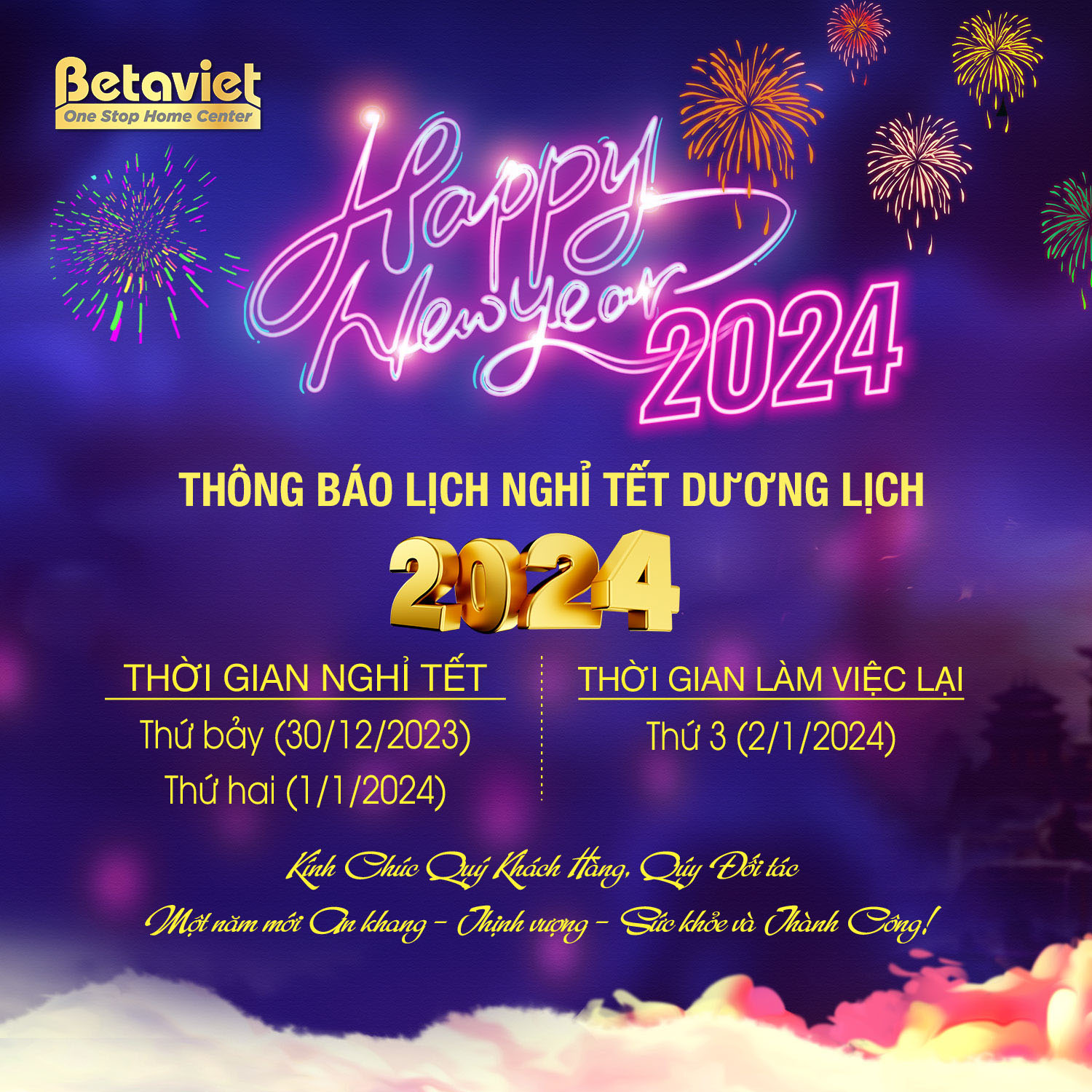 Betaviet thông báo lịch nghỉ Tết dương lịch 2024