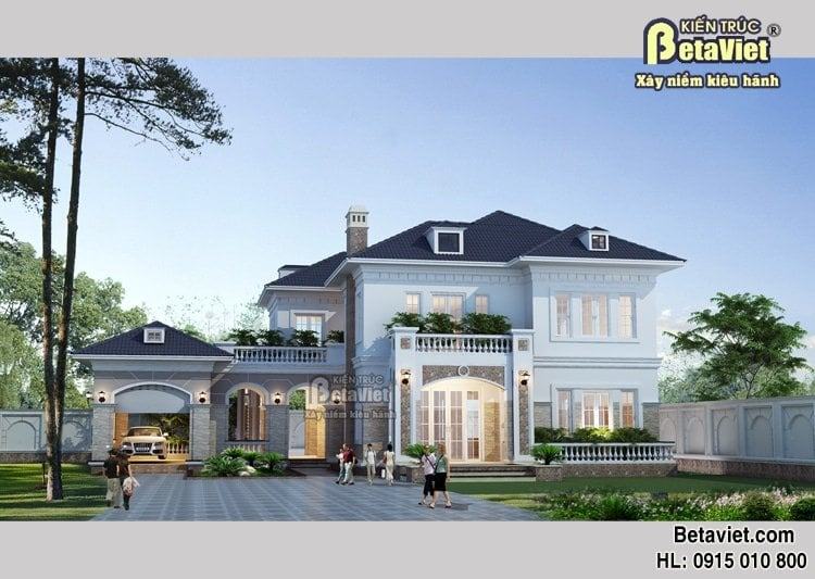 Bản vẽ nhà biệt thự 2 tầng đẹp có sân vườn rộng