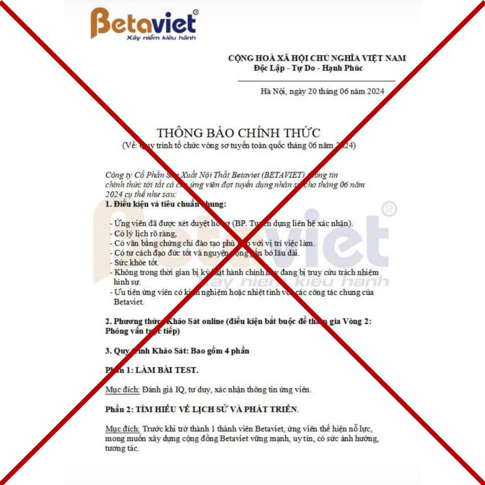 Cảnh báo lừa đảo mạo danh thương hiệu Betaviet