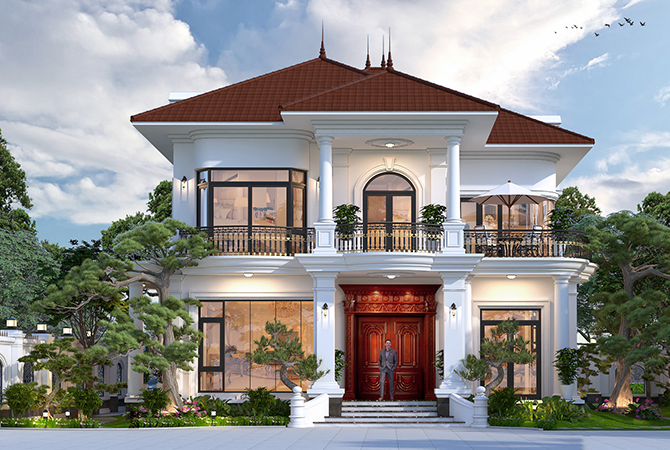 Biệt thự 2 tầng tân cổ điển mái Nhật tại Hà Nội KT2008871 – phối cảnh mặt tiền chính