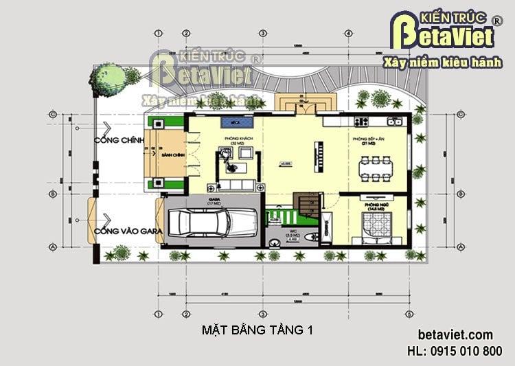 biệt thự nhà vườn mini hiện đại 110m2 Quảng Ngãi thiết kế Betaviet