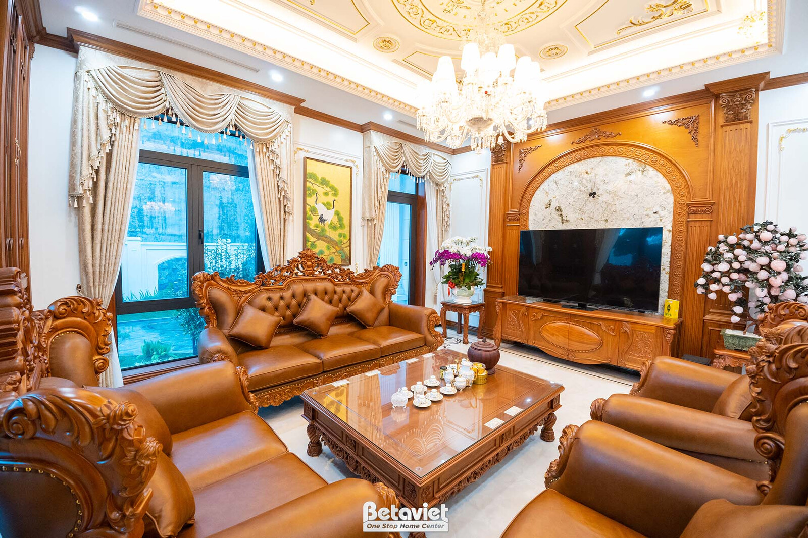 Thi công biệt thự 2 tầng tân cổ điển TC23134, giai đoạn hoàn thành – phòng khách (3)