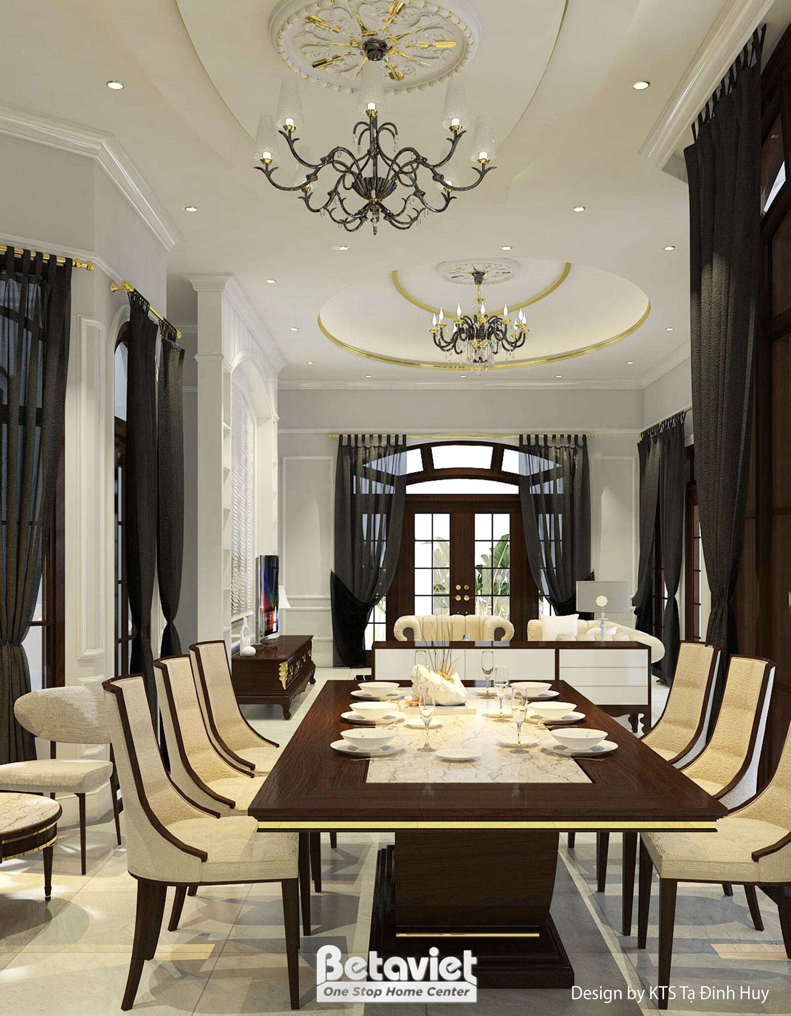 Nội thất phòng ăn biệt thự tân cổ điển NT24552 – góc nhìn 3