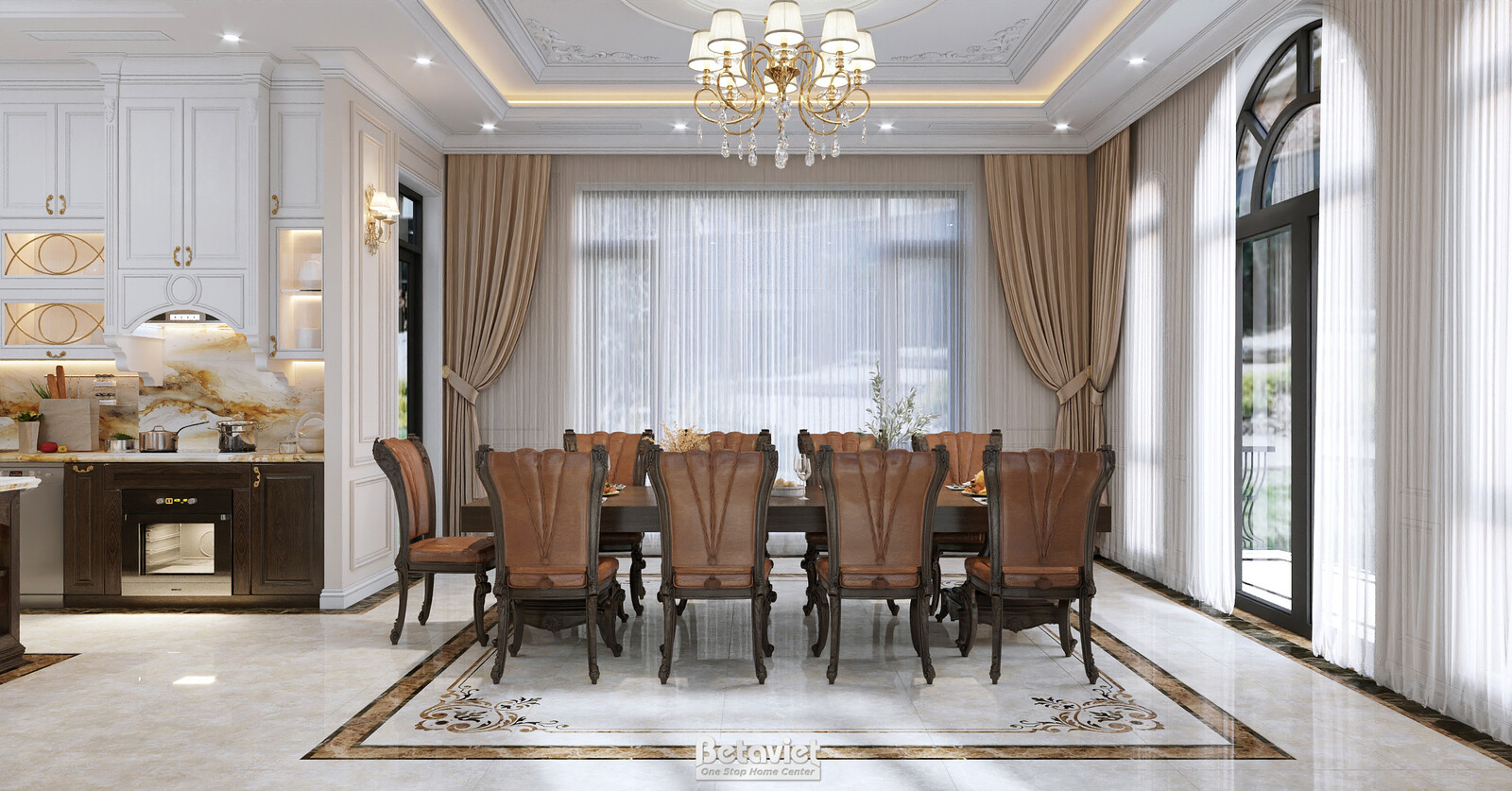 Nội thất phòng bếp biệt thự tân cổ điển KT5509052 – góc nhìn 4