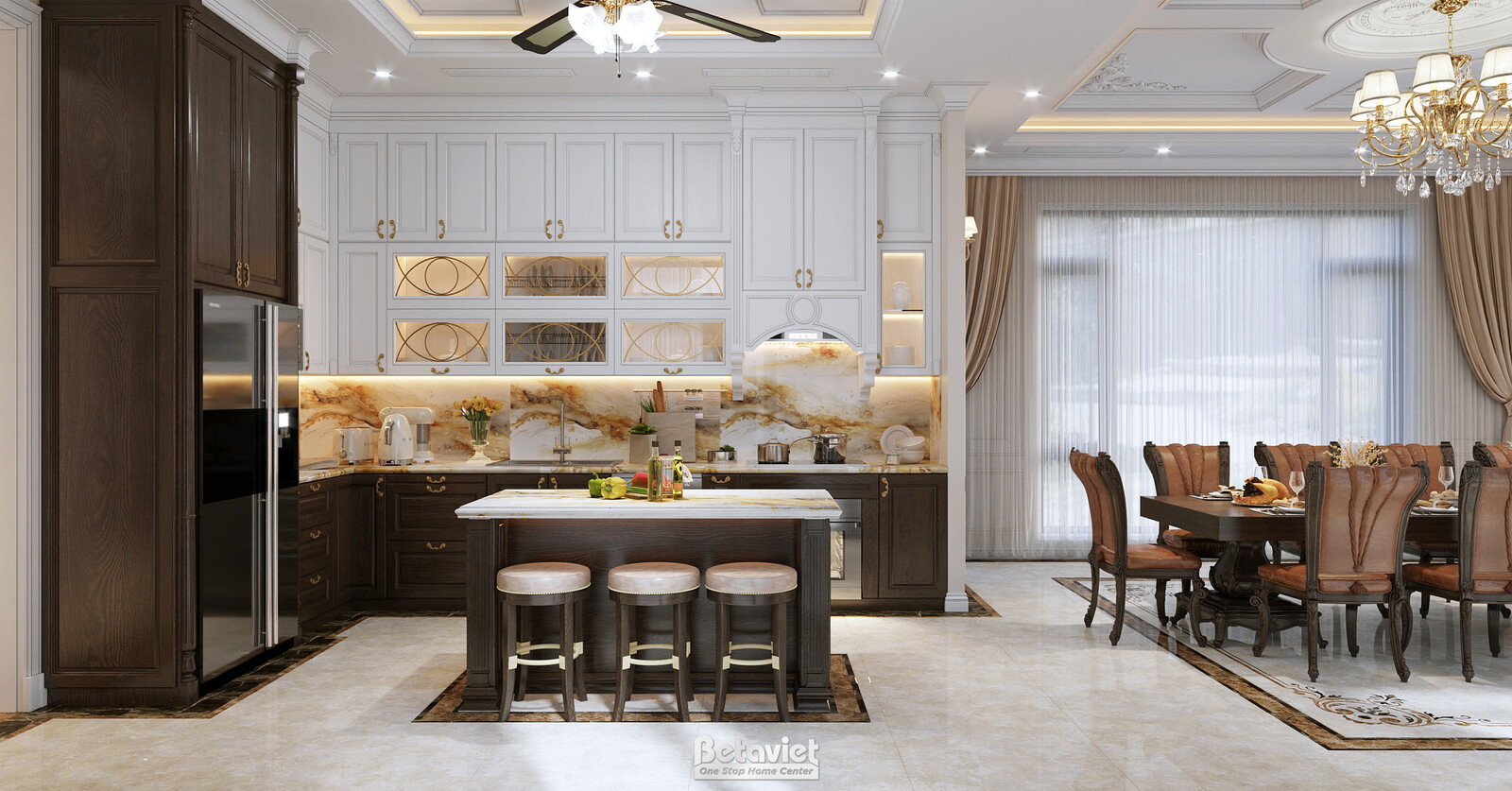 Nội thất phòng bếp biệt thự tân cổ điển KT5509052 – góc nhìn 3