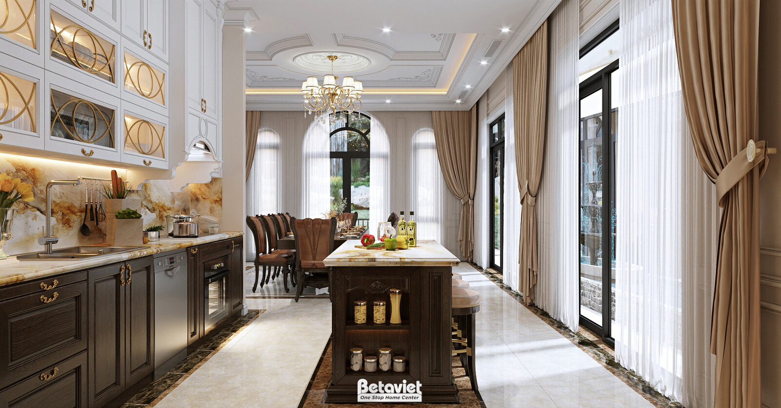 Nội thất phòng bếp biệt thự tân cổ điển KT5509052 – góc nhìn 2