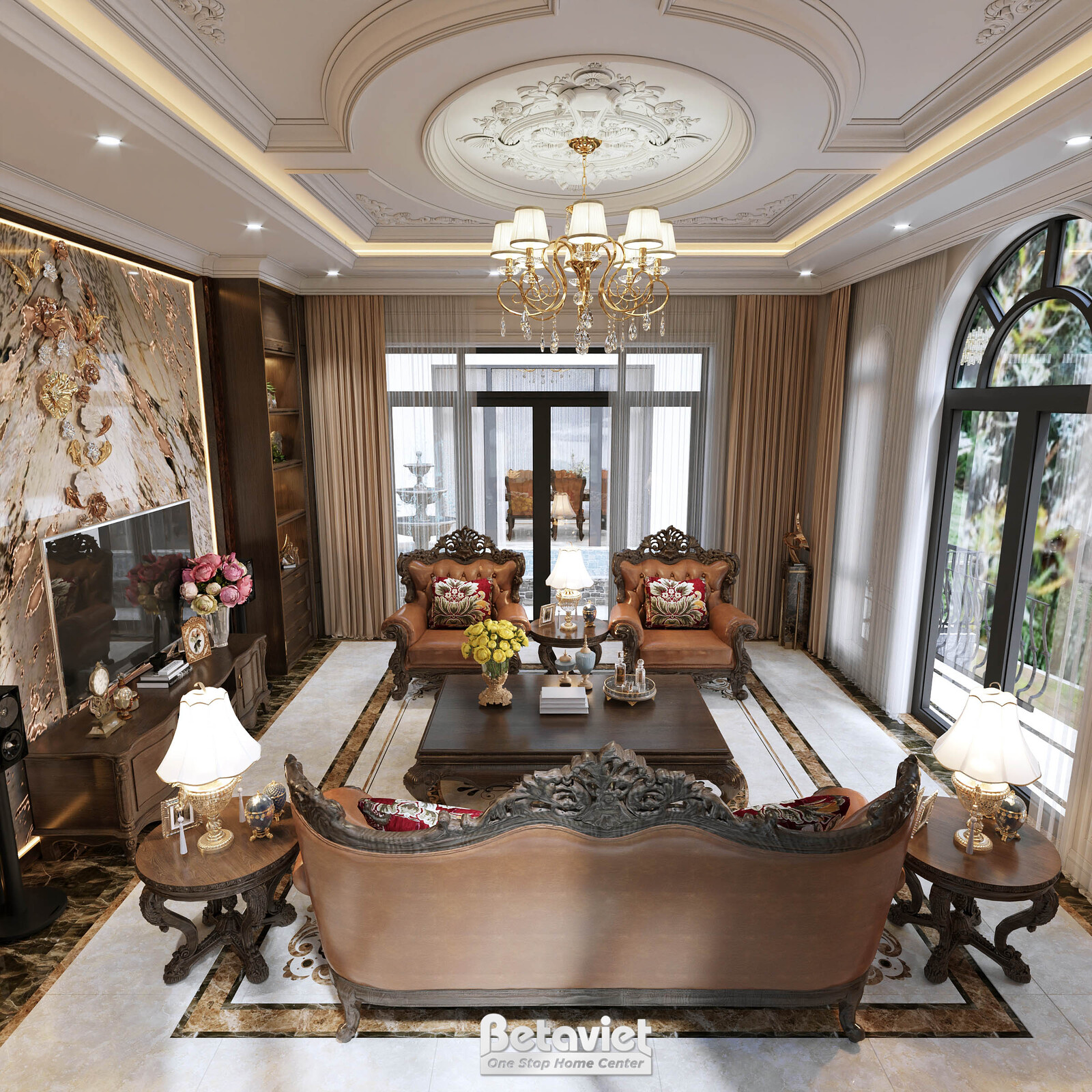 Nội thất phòng khách biệt thự tân cổ điển KT5509052 – góc nhìn 3
