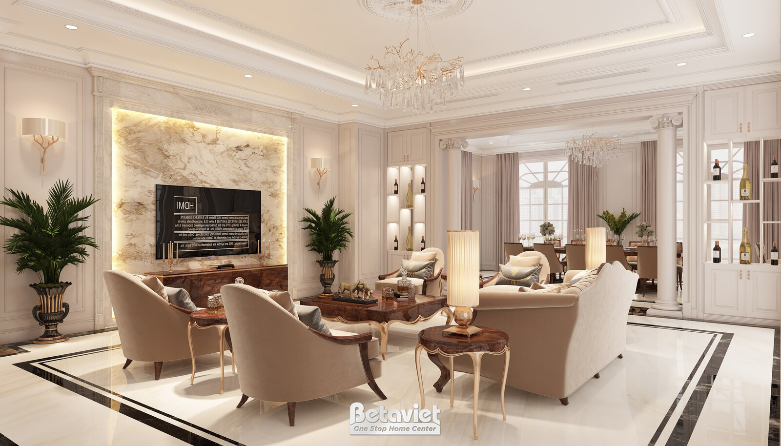 Nội thất phòng khách biệt thự tân cổ điển KT18111 – góc nhìn 2