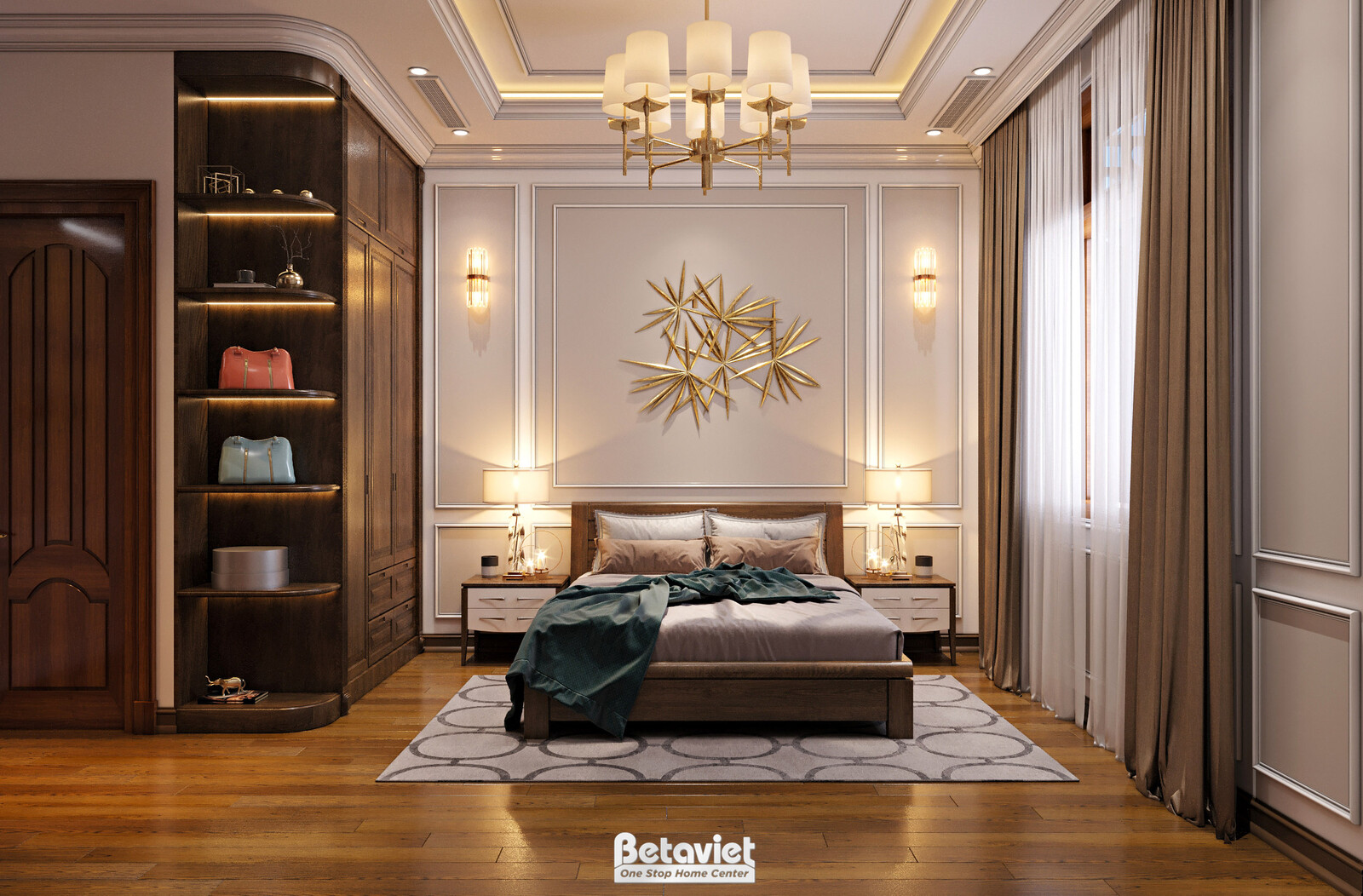 Nội thất phòng ngủ biệt thự Art Deco NT21163 – góc nhìn tổng thể