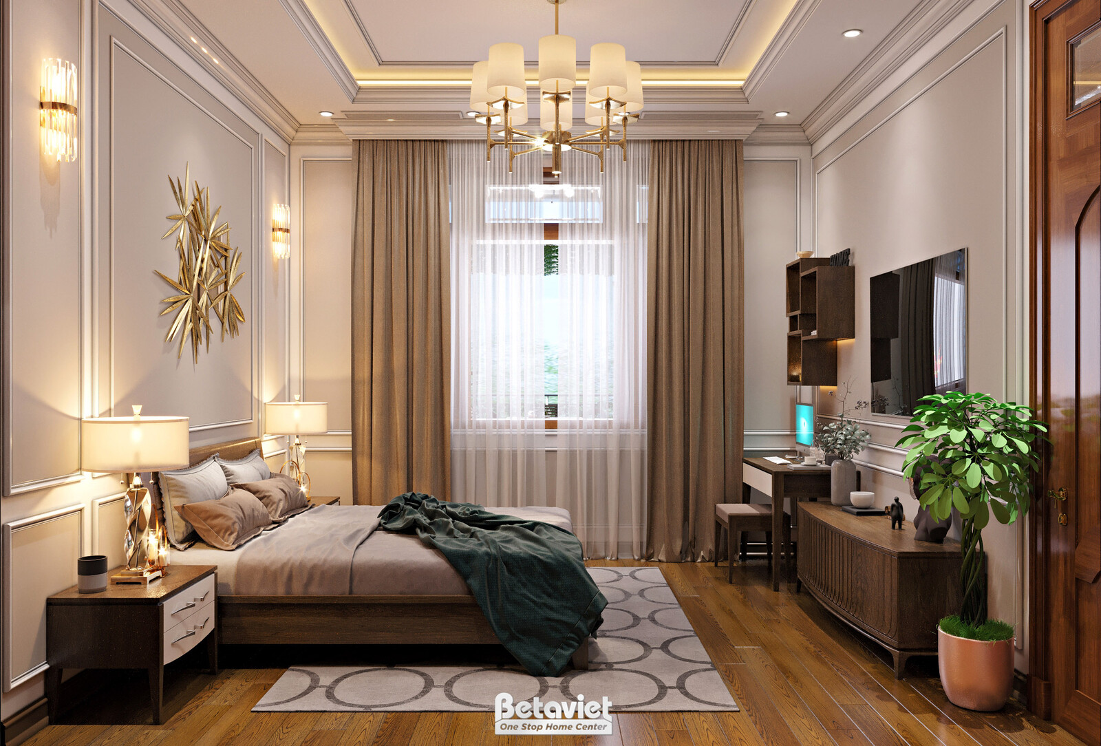 Nội thất phòng ngủ biệt thự Art Deco NT21163 – góc nhìn 2
