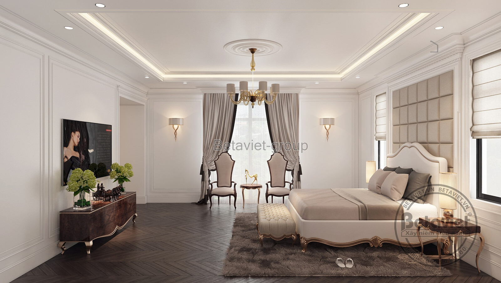 Nội thất phòng ngủ biệt thự tân cổ điển KT18111 – góc nhìn 7