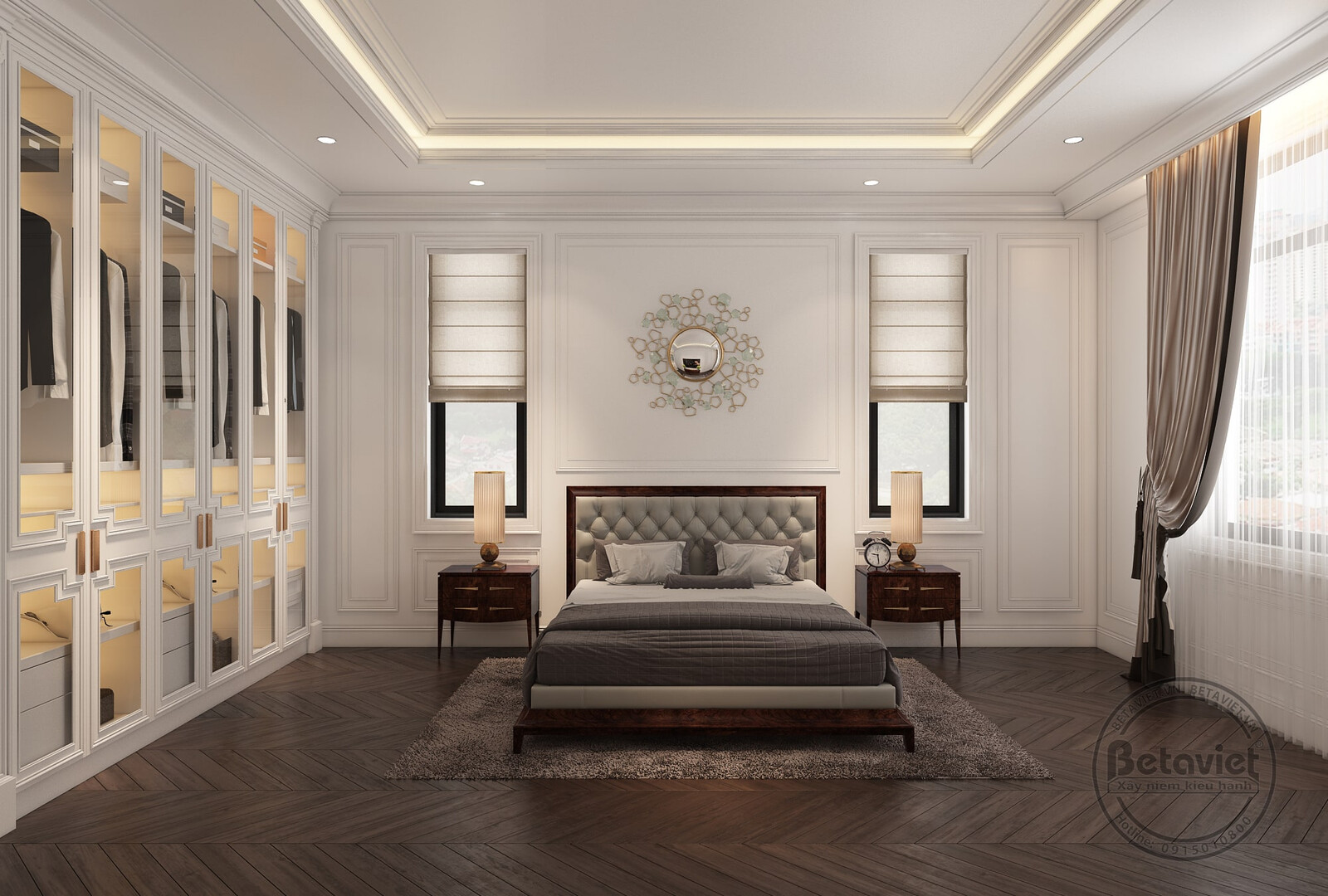 Nội thất phòng ngủ biệt thự tân cổ điển KT18111 – góc nhìn tổng thể