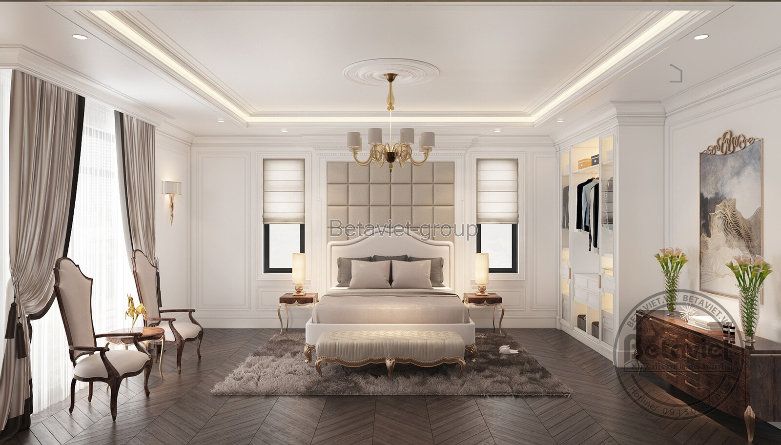 Nội thất phòng ngủ biệt thự tân cổ điển KT18111 – góc nhìn 5