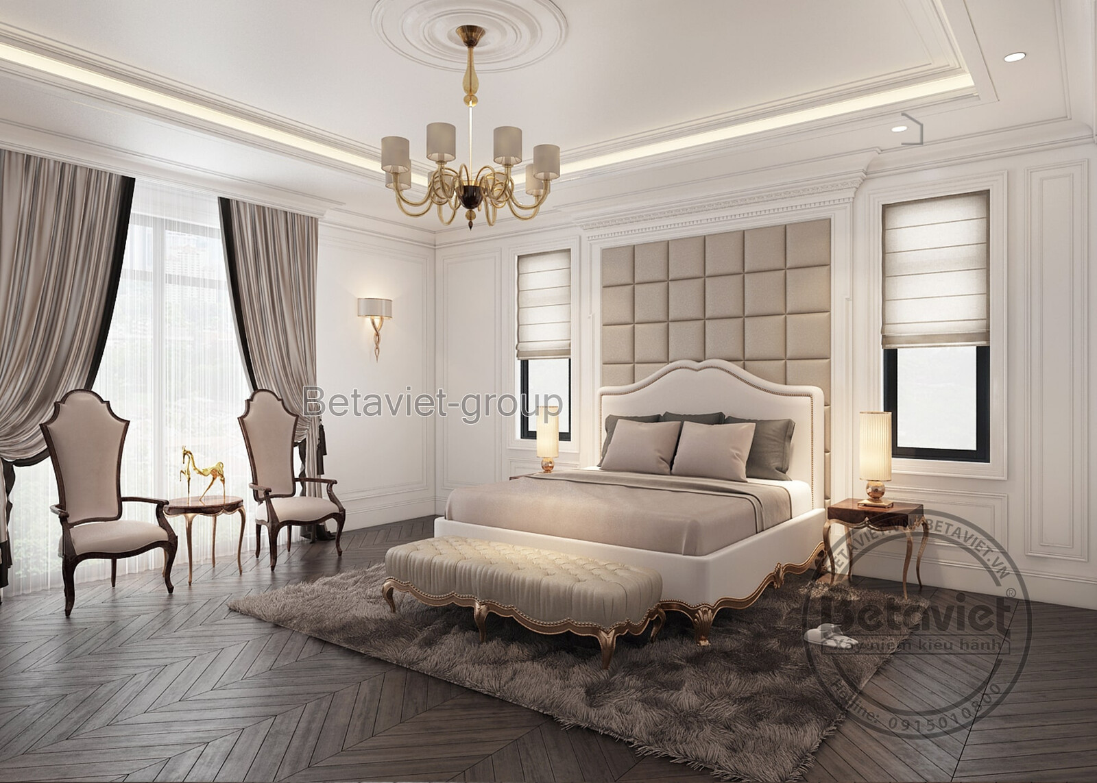 Nội thất phòng ngủ biệt thự tân cổ điển KT18111 – góc nhìn 6