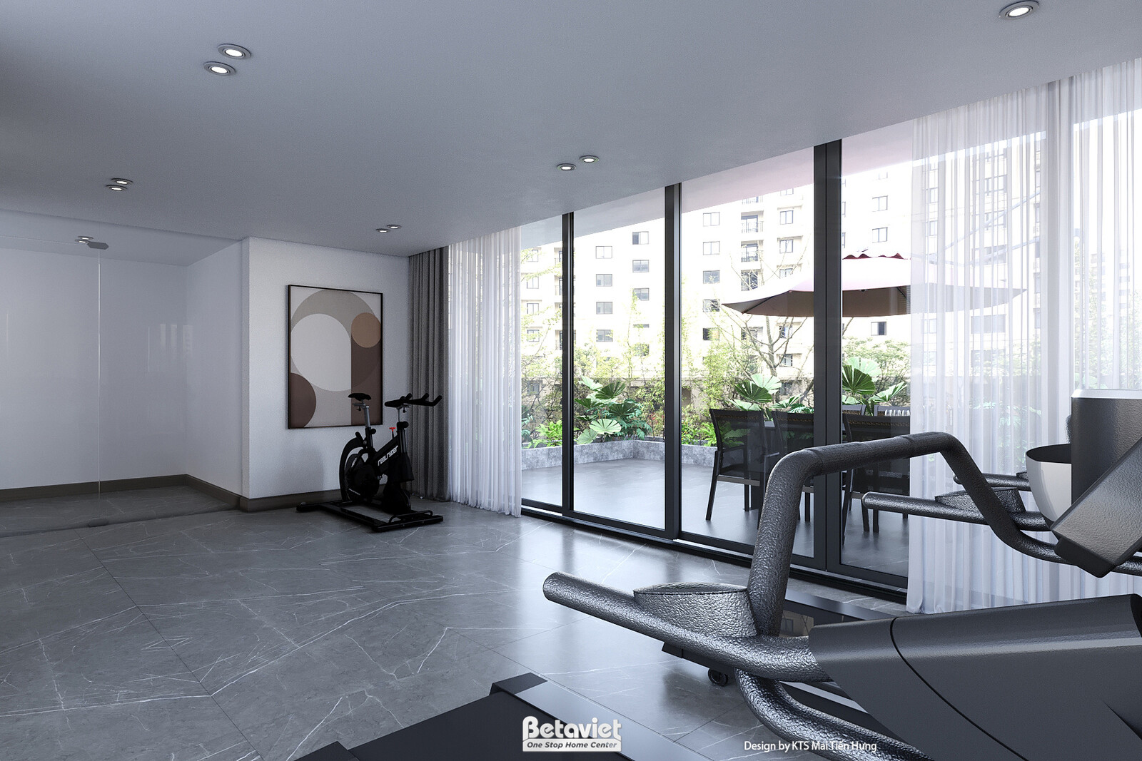 Nội thất phòng tập gym biệt thự hiện đại KT24608 – góc nhìn tổng thể