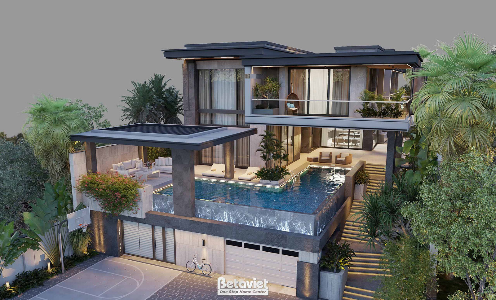 Biệt thự 3 tầng hiện đại luxury KT2008356 – phối cảnh mặt tiền (2)