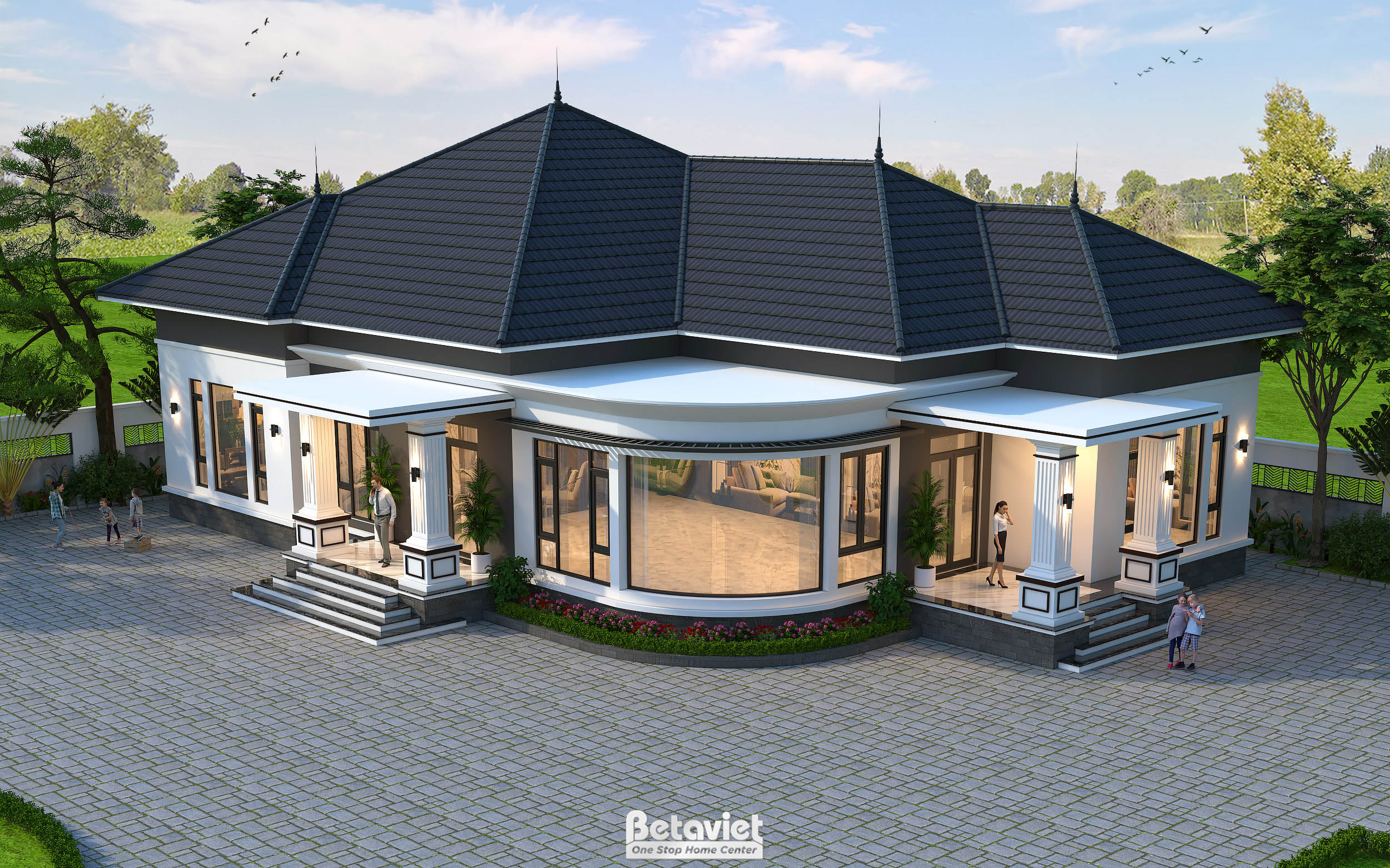 Mẫu thiết kế biệt thự hiện đại kiểu Nhật 1 tầng tại Bình Phước KT2008098