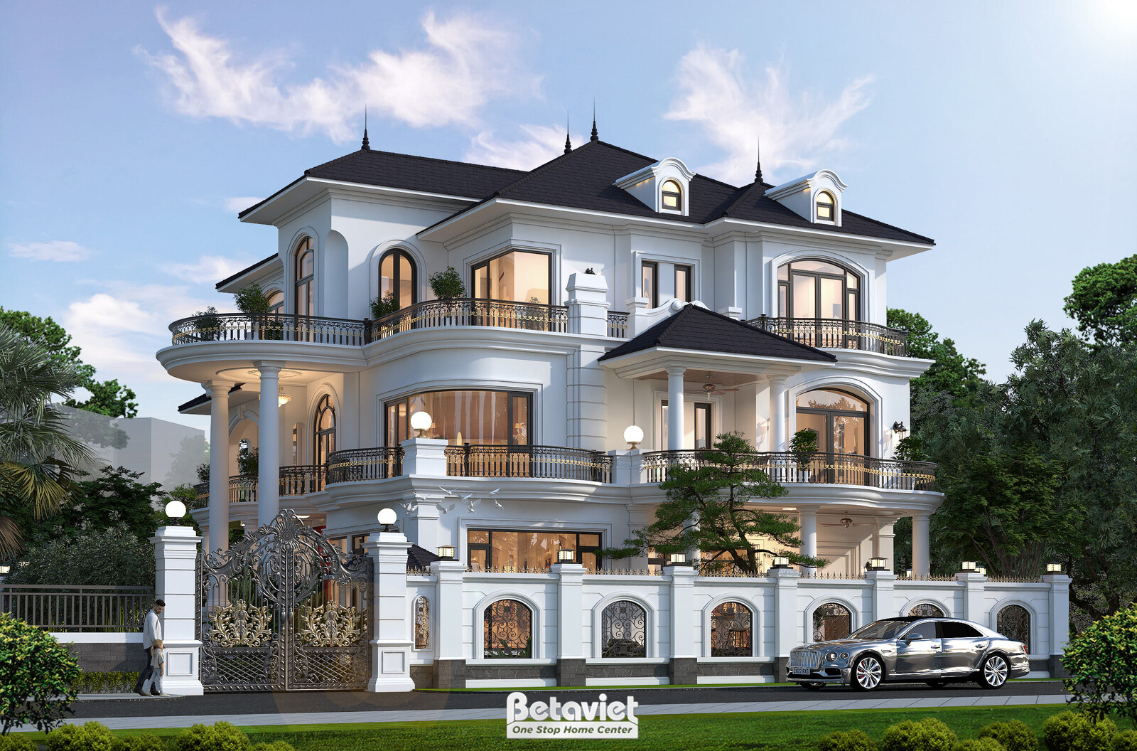 Biệt thự 3 tầng tân cổ điển KT2008277 – phối cảnh mặt tiền