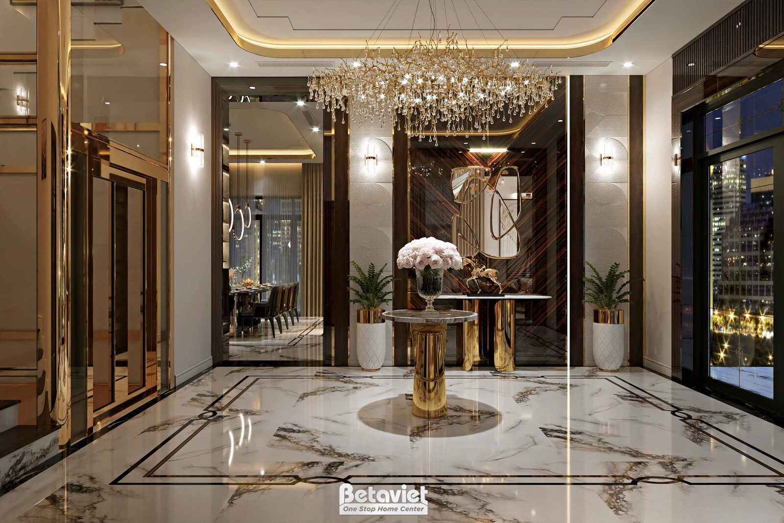 Nội thất đại sảnh biệt thự hiện đại luxury KT24010 – góc nhìn 4
