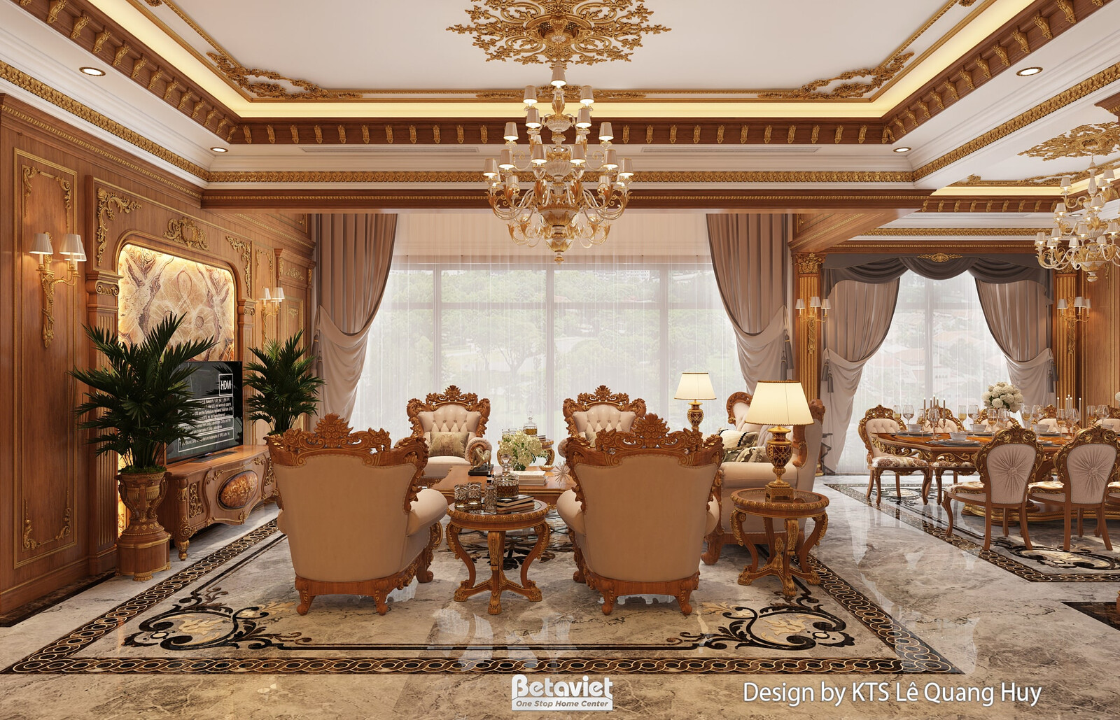 Nội thất phòng khách biệt thự cổ điển KT23134 – góc nhìn 4