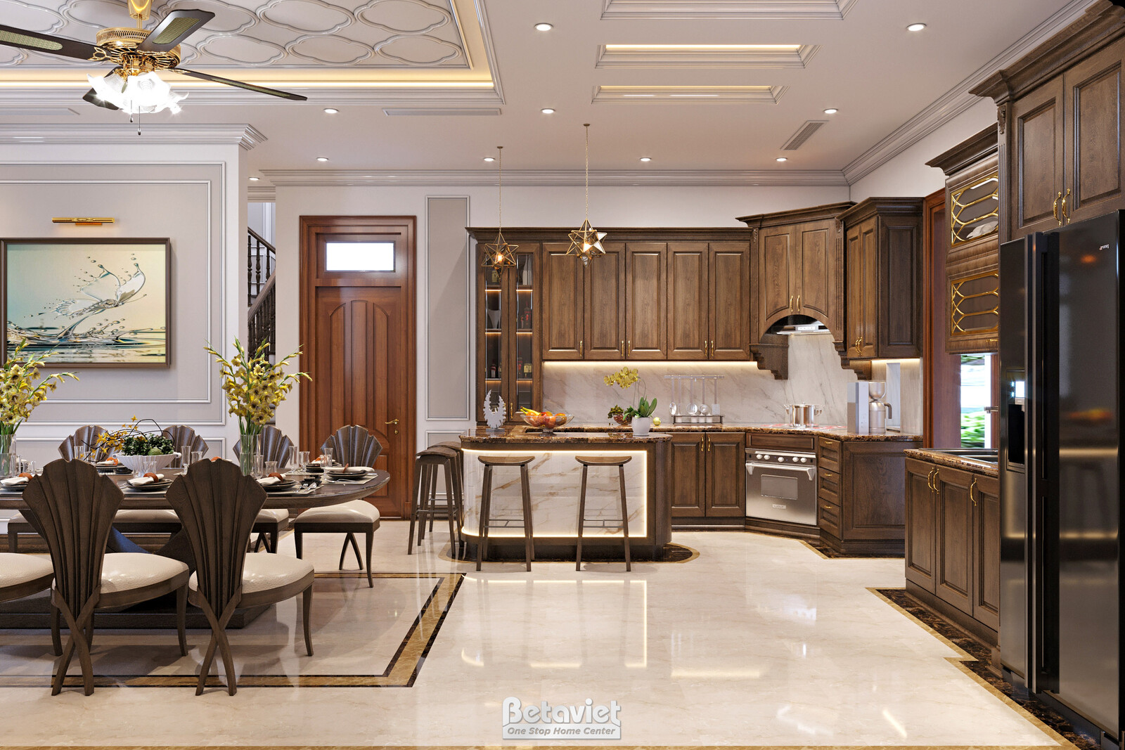 Nội thất phòng bếp biệt thự Art Deco NT21163 – góc nhìn tổng thể