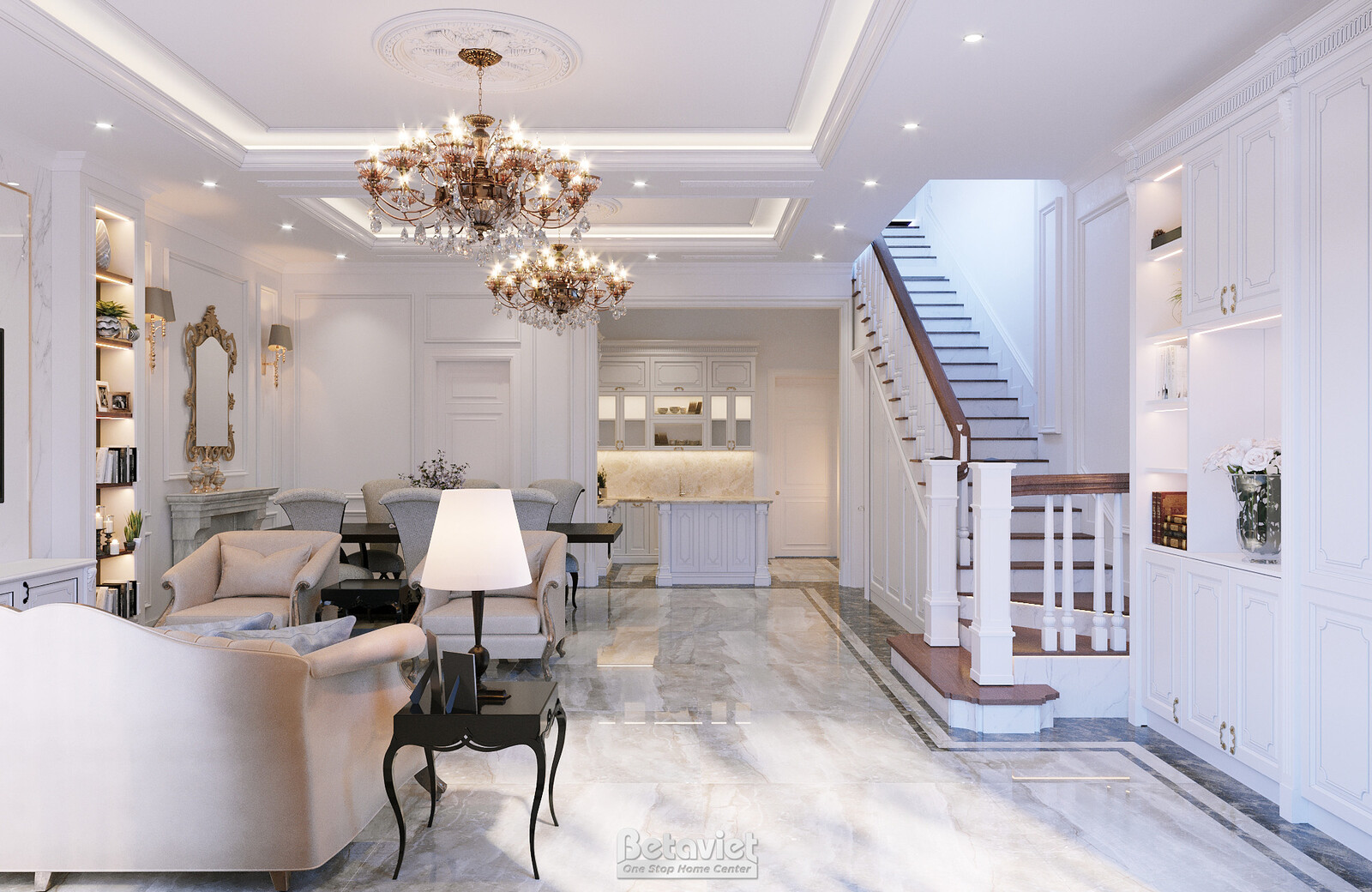 Nội thất phòng khách biệt thự Art Deco KT22014 – góc nhìn 3