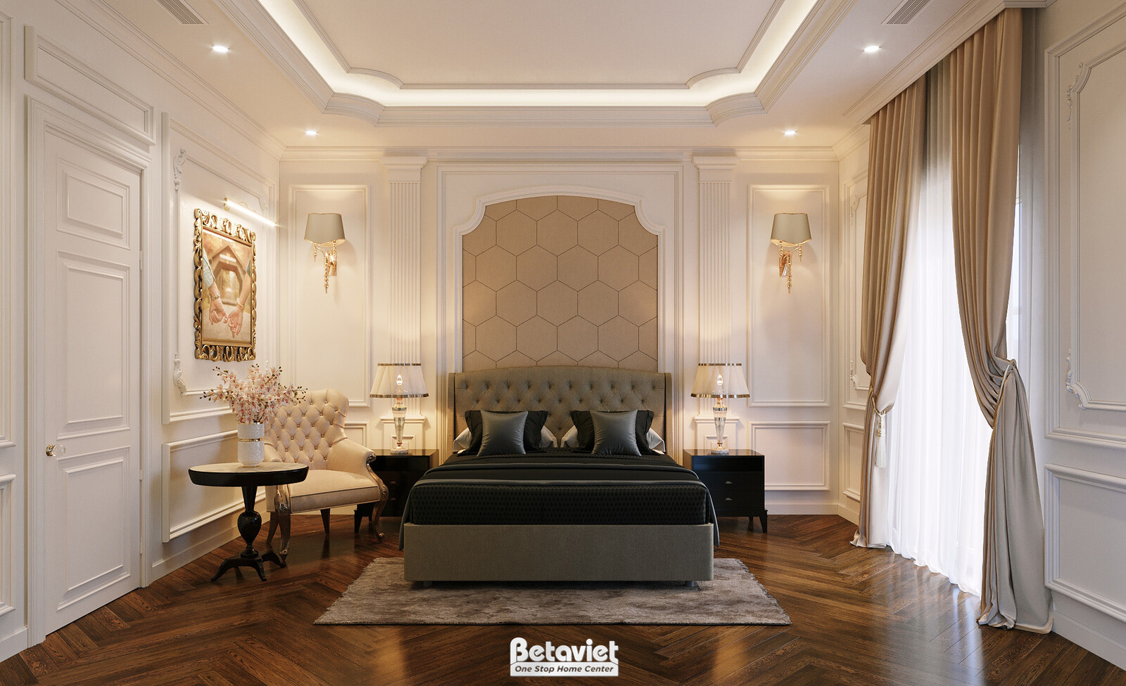 Nội thất phòng ngủ biệt thự Art Deco KT22014 – góc nhìn 4